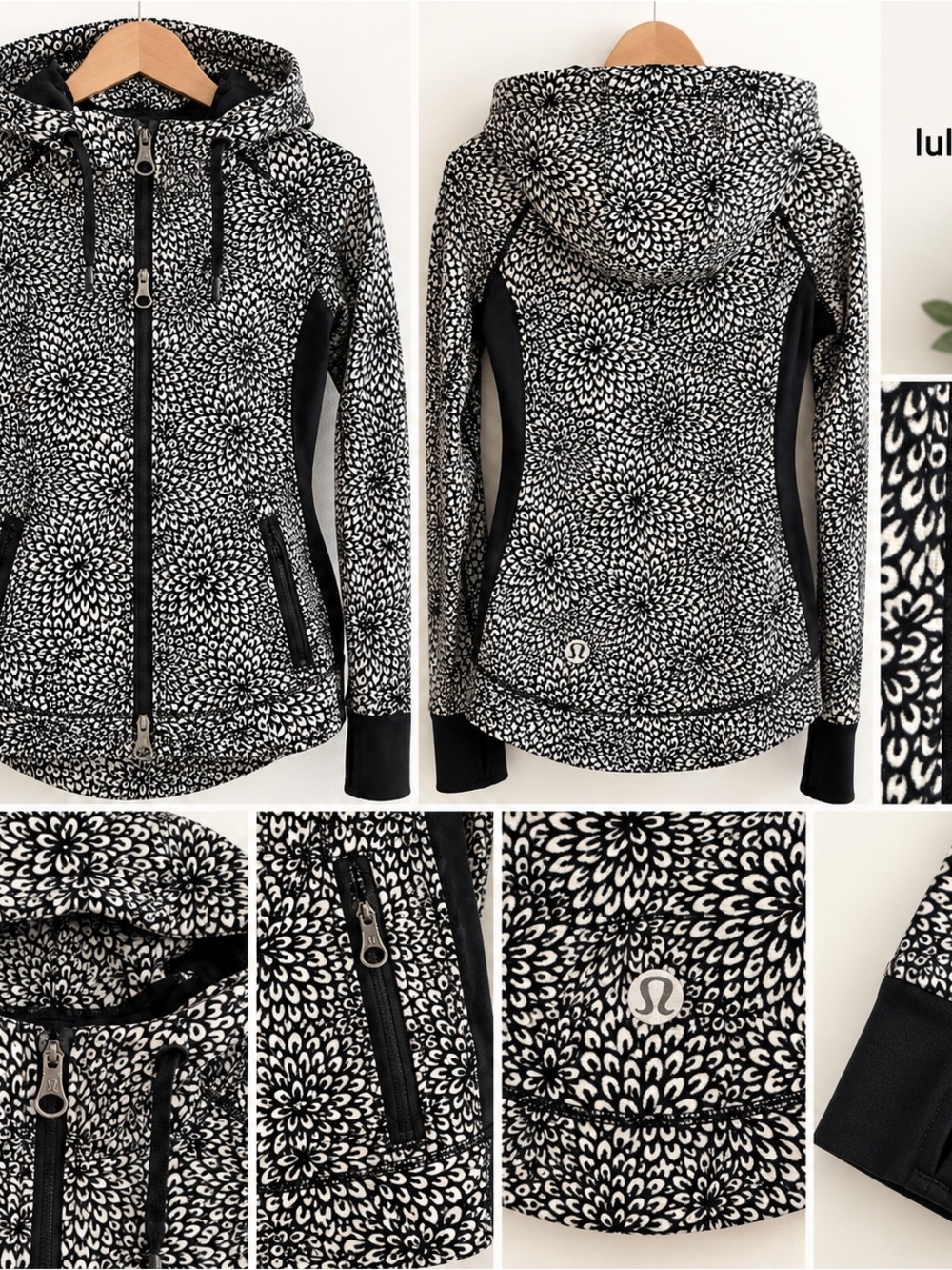 Lululemon Forme Jacket II Brisk Bloom Black White Floral Jacket Size 8 EUC